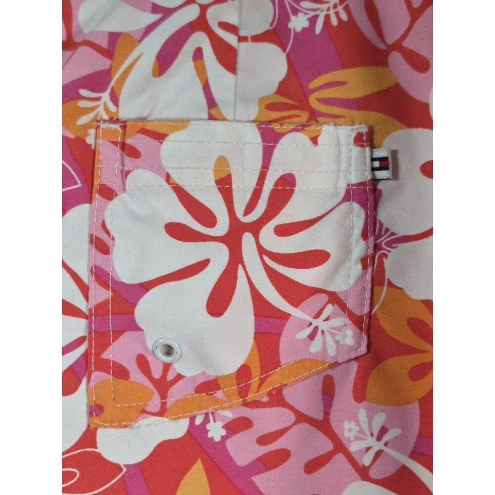 Tommy Hilfiger Womens Size L Swim Board Shorts Tropical Floral Orange Pink Aloha